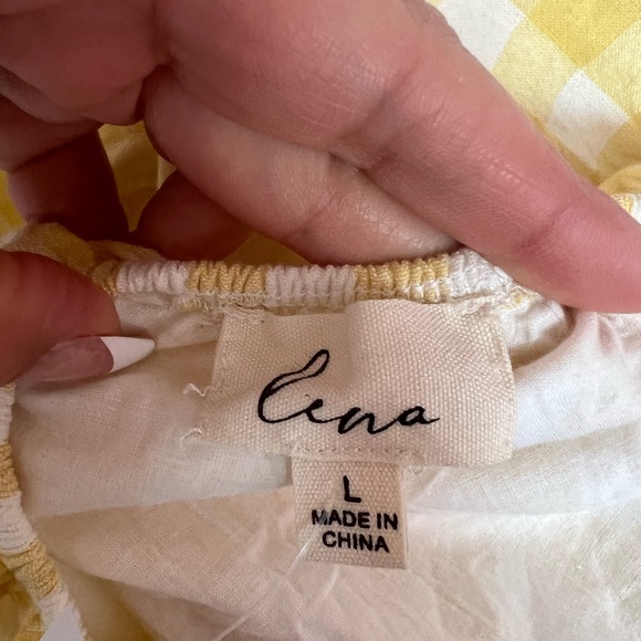 NYC V-NECK TIERED PUFF SLEEVE MAXI DRESS IN MUSTARD CHECK L - Picture 10 of 10